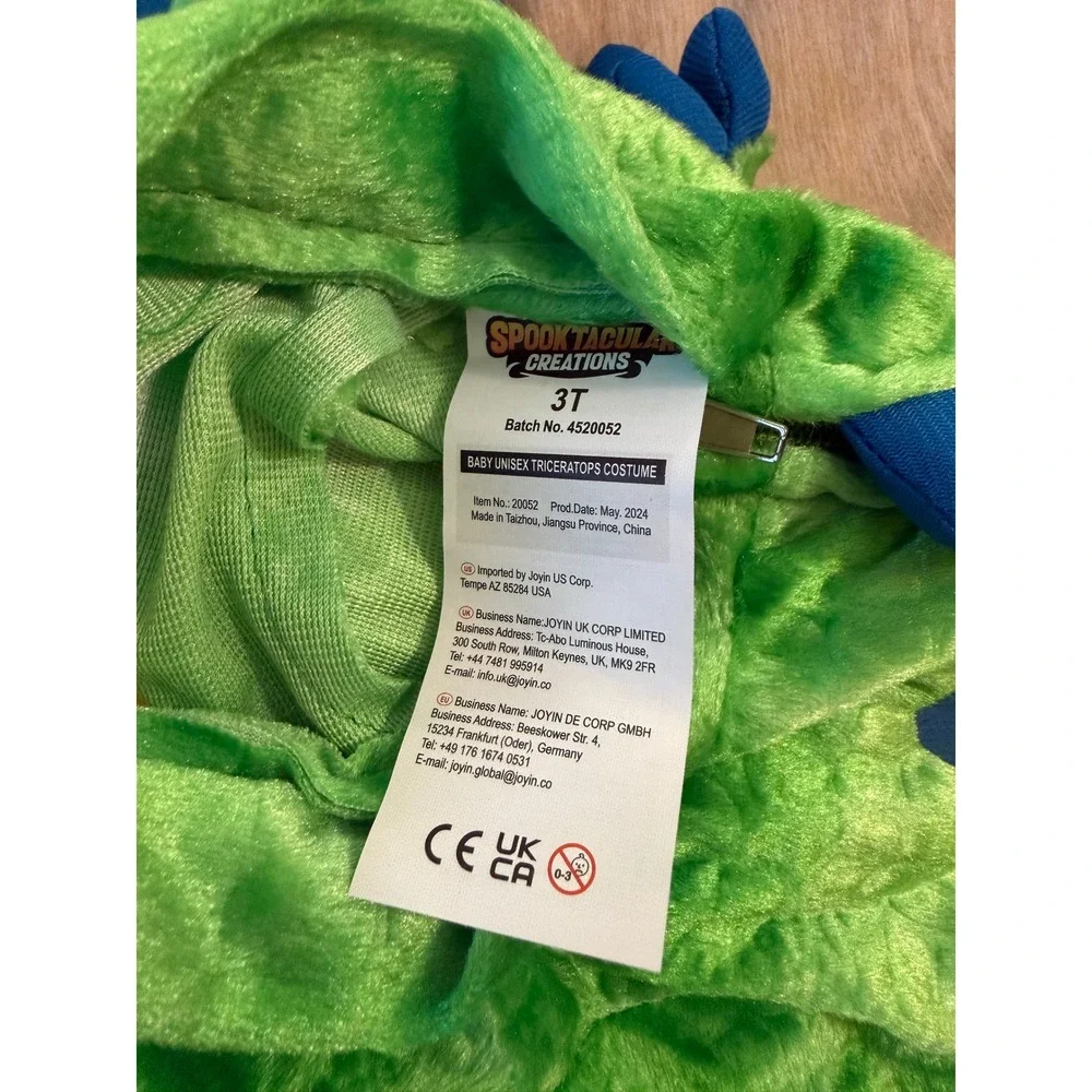 triceratops dinosaur green halloween costume toddlers / kids size 3T (3-4 yrs)